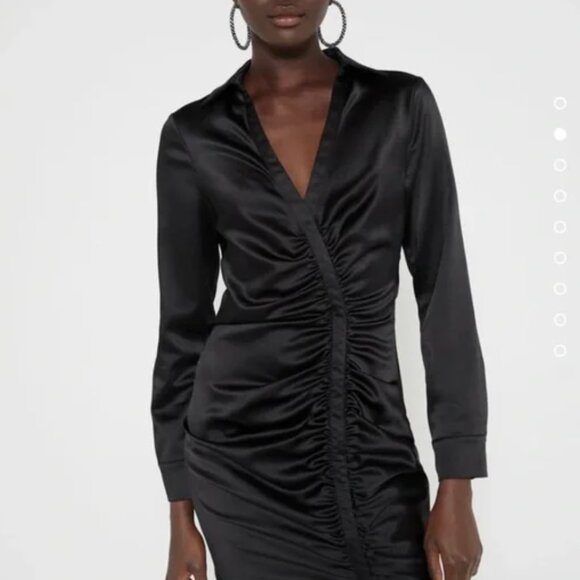 Zara Dresses & Skirts - NWOT Zara Ruched Front Satin Black Mini Dress Size Medium
